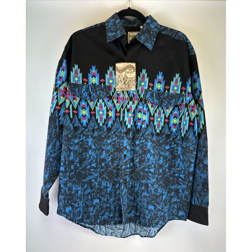 Western Plains Trading Company Teal Southwest Western‎ Shirt Button Mens Medium